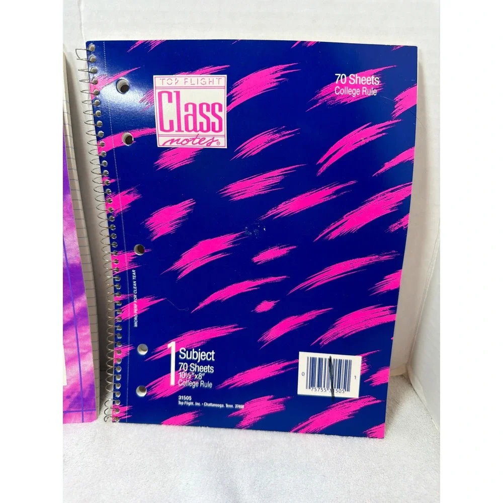 Top Flight Class Notes Notebooks Unisex OS Purple Blue Vintage 90s‎ 2pk 70ct